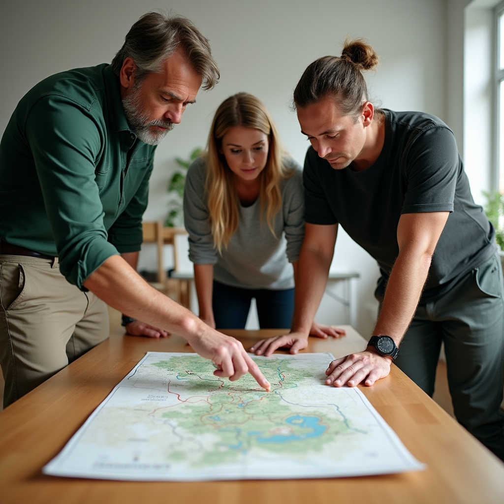 Guide explaining sustainable tourism routes to B&B owners