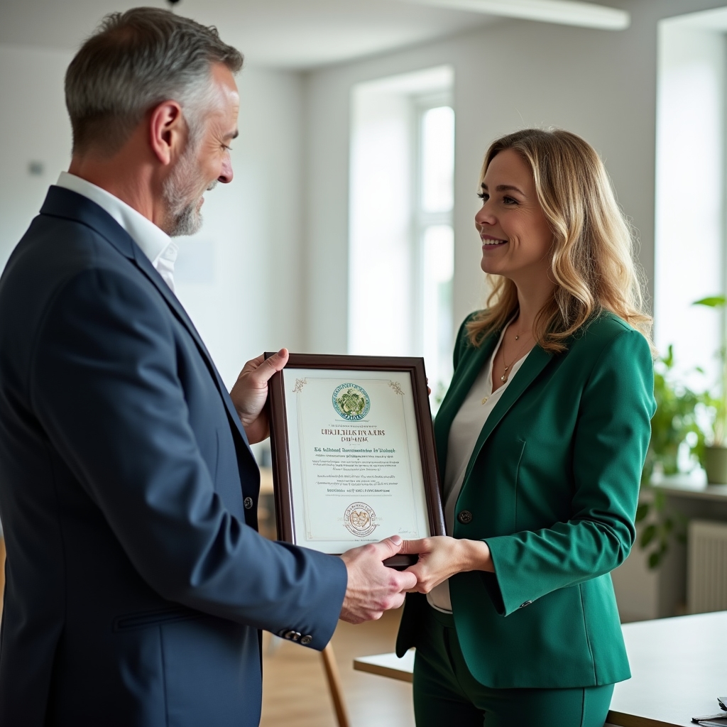 B&B owner receiving sustainable tourism certification